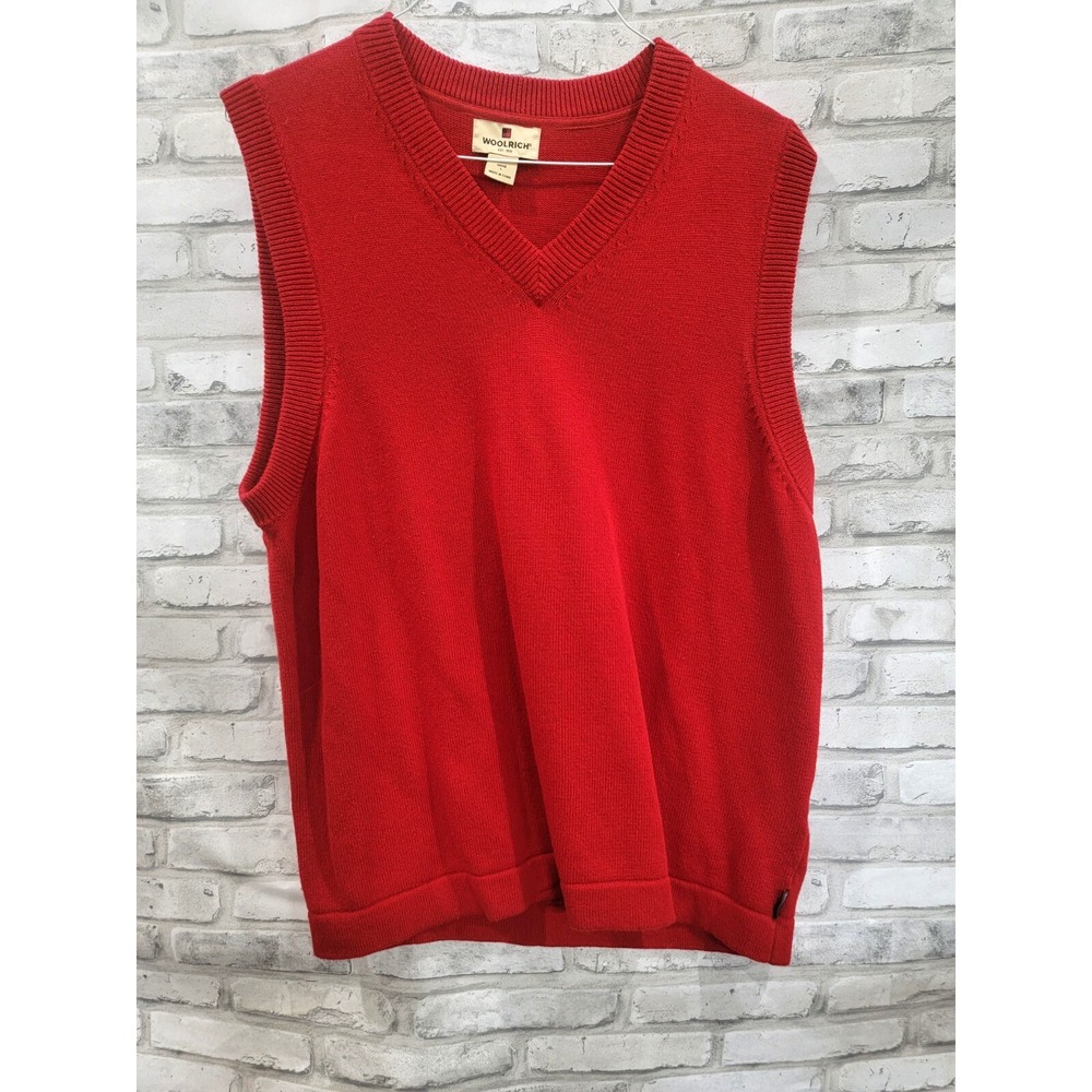 Woolrich Men's Sweater Vest Large Red V Neck Pullover Wool Blend Grandpacore